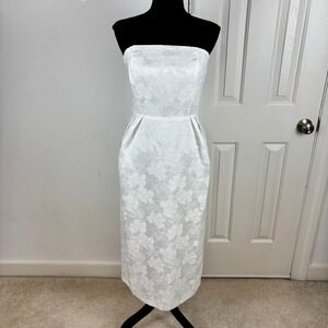 Petal & Pup Avah White Brocade Strapless Midi Dress Size Medium Smocked Back New